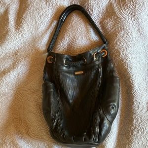 Rebecca Minkoff black laser cut leather shoulder bag